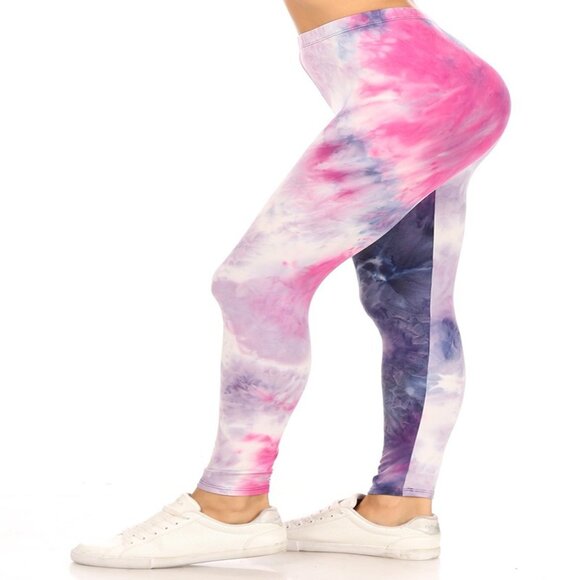 Womens Buttery Soft Tie dye print High rise Fitted leggings Size S-L Navy & Pink - Picture 2 of 5